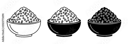 Fotografie Three Bowls of Grains: Outline, Black Fill, and Silhouette Icons for Healthy Foo