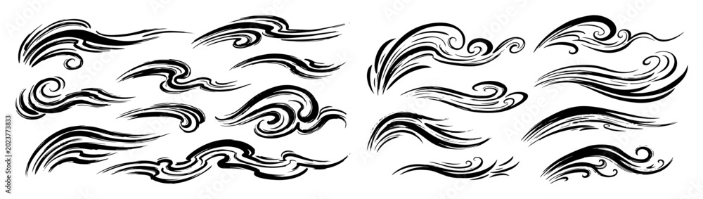 Fototapeta premium japanese style clouds wind and smoke swirls vector set