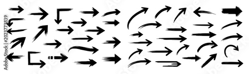 big set of hand drawn grunge brush stroke arrows vector