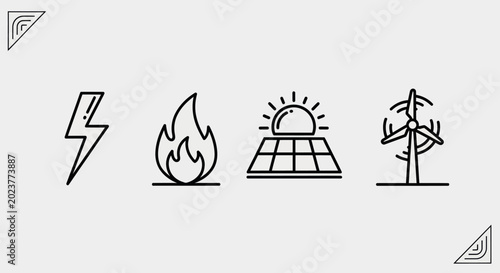 Energy sources sustainable power icons