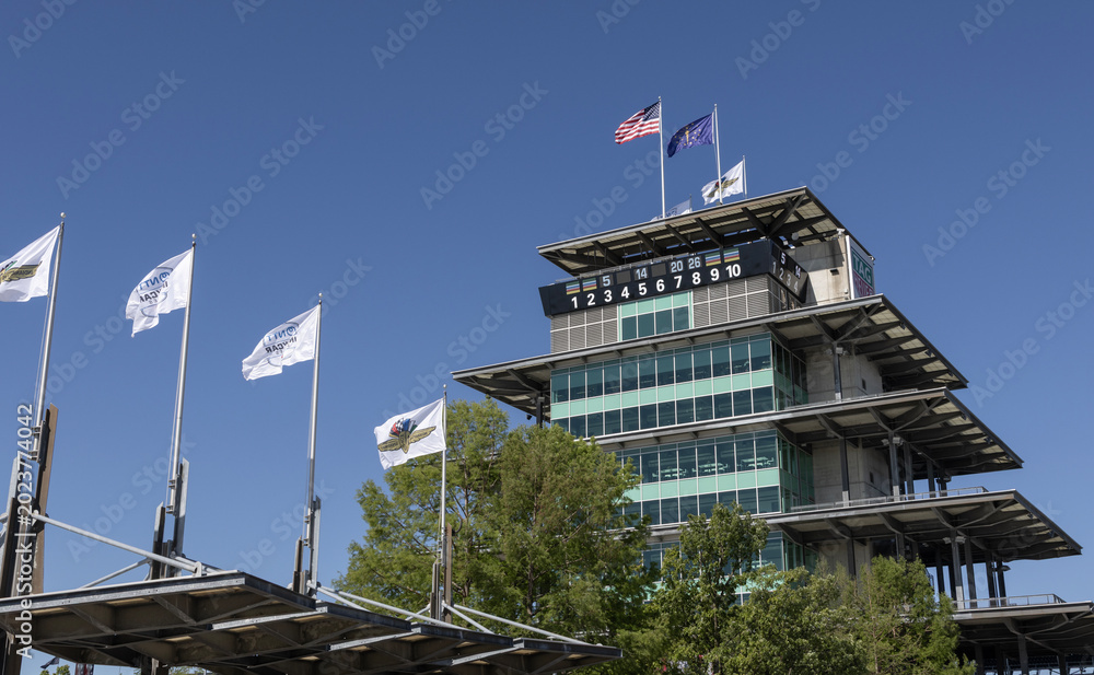 Obraz premium Indianapolis Motor Speedway Pagoda Control Tower for the Indianapolis 500. IMS is the Racing Capital of the World.
