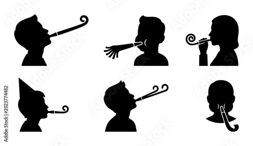 Photos Party Blowers Silhouette Collection: Kids Celebrating, Festive Fun, Birthday Joy