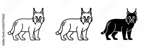 Photography Lynx Icons Set: Black and White Vector Illustrations of Wild Cat, Feline Silhoue