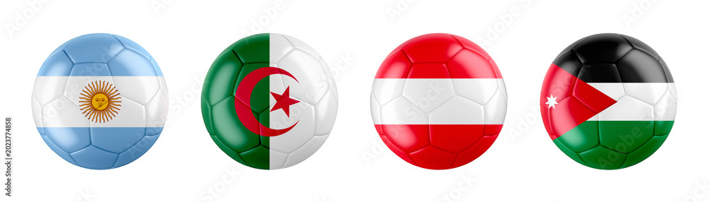 Fototapeta premium World Cup 2026 GROUP J teams ball flags. 3d illustration.
