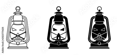 Bild auf Leinwand Vintage Lantern Icons, Retro Oil Lamp Vector Graphics, Old-Fashioned Lighting Se