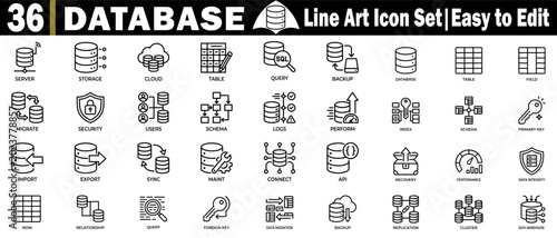 Bild auf Leinwand Database line art icons set