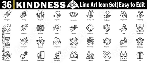 Schilderij op canvas Kindness line art icon set