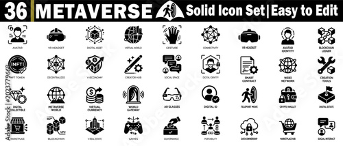 Bild auf Leinwand Metaverse solid icon set