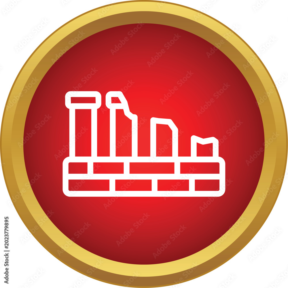 Fototapeta premium Ancient historical ruins icon inside a golden bordered red circle