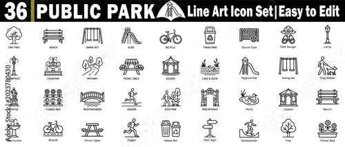 Tableau sur toile Public park line art icon set