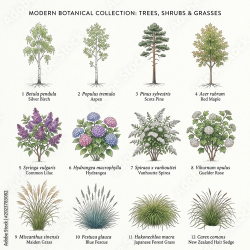 Set of vector tree icons with leaf silhouettes and nature design illustration