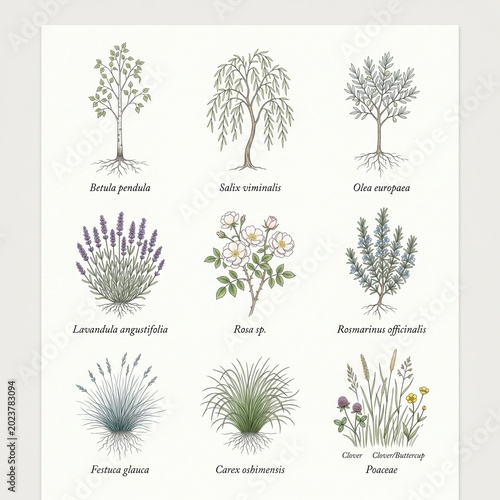 Set of vector trees with green leaves and nature design illustration