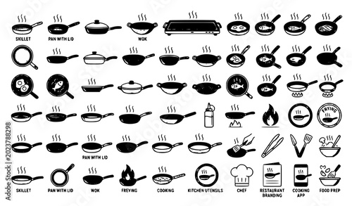 Photography Frying pan icon vector steaming kitchen utensil illustration