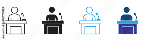 Tablou pe pânză Speaker icon set, person at podium for presentation, public speaking, and conference symbol