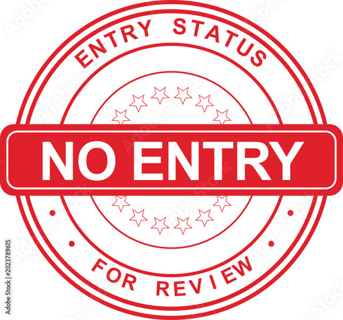 Vászonkép A round rubber stamp with a red ink design displays a No Entry sign for review on a document