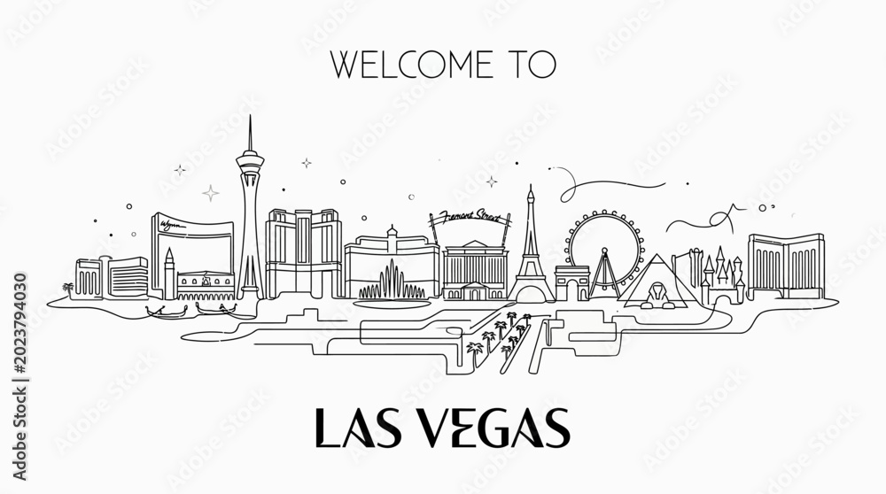 Fototapeta premium Las Vegas Skyline: Vector Cityscape Illustration with Decorative Elements