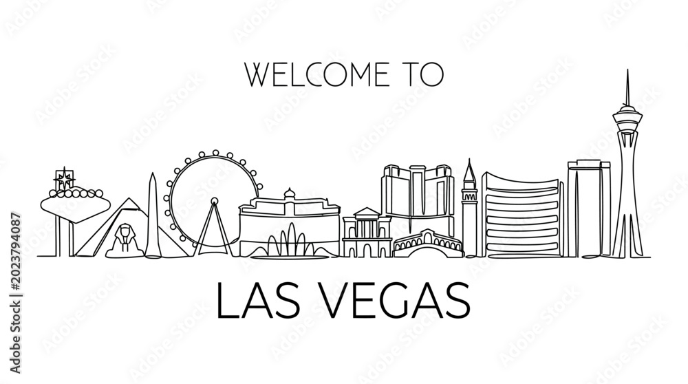 Fototapeta premium Las Vegas Skyline: Minimalist Line Art on White Background