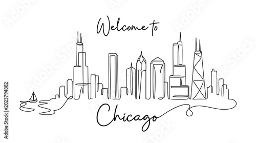 Welcome to Chicago Skyline - Minimalist Line Art Illustration