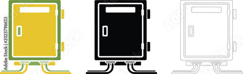 Photos Electrical junction box variations in color black and white line art silhouette