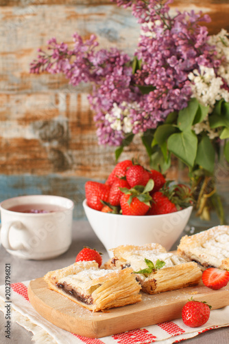 Homemade strawberries strudel