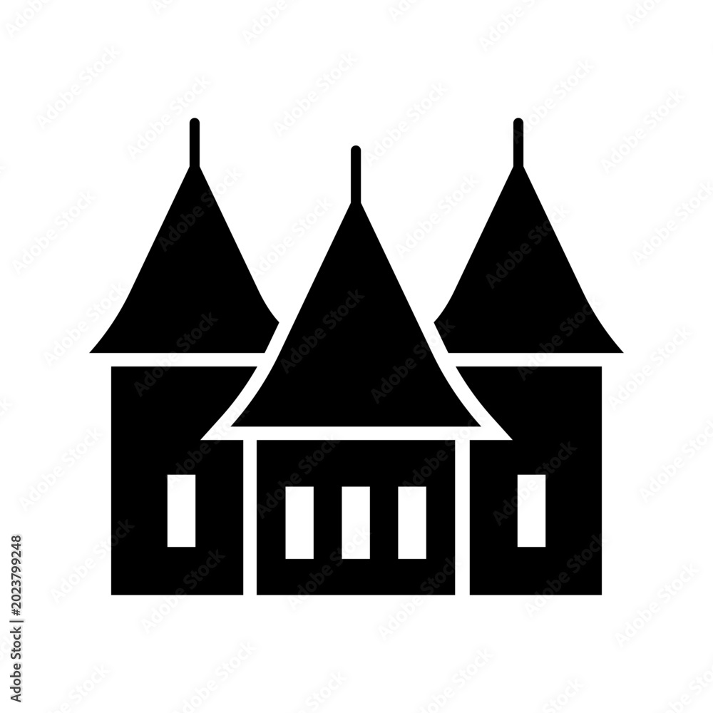 Fototapeta premium Theme park castle icon. Travel and theme park filled symbol. Black and white.