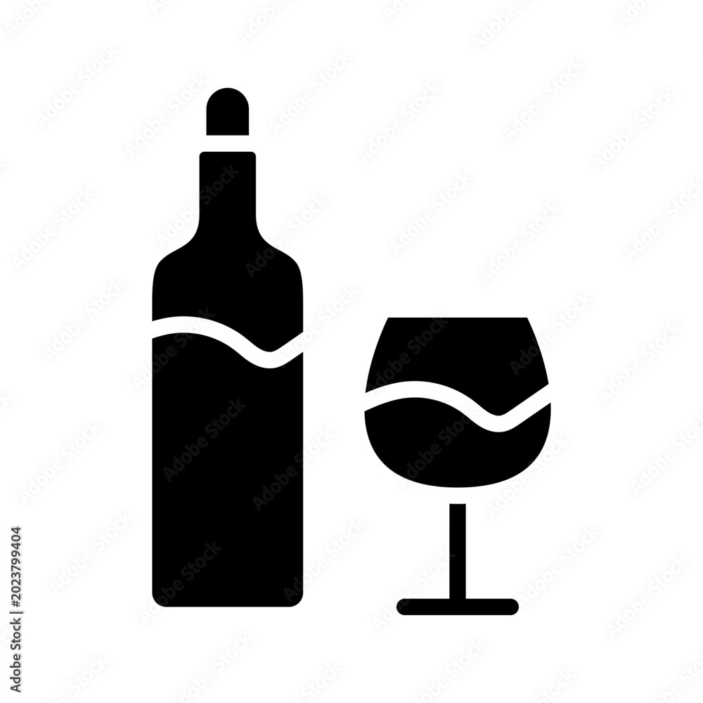 Obraz premium Wine bottle icon. Food and alcohol filled symbol. Black and white.