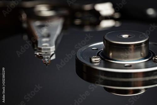 Obraz na płótnie Data storage concept with hard disk drive close-up and copy space
