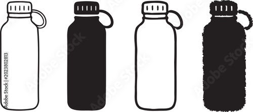 Canvas-taulu Four distinct water bottle silhouettes presented in a clean graphic line art sty