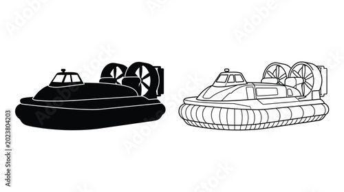 Photos Hovercraft silhouette and line drawing on white background