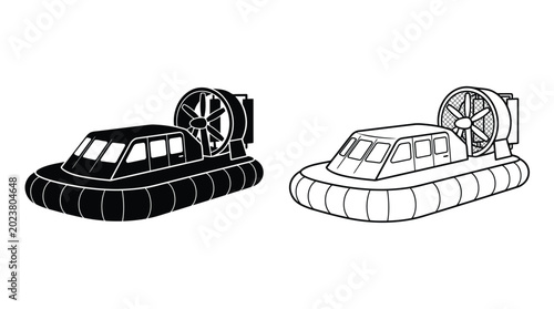 Photos Hovercraft silhouette and outline drawing on white background