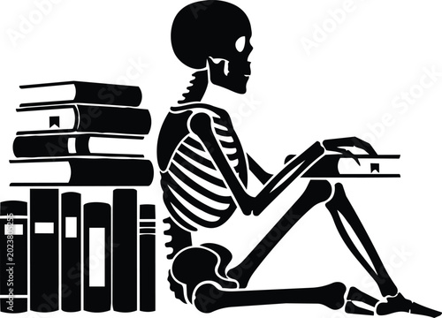 Konstfotografi Skeleton Reading Book Silhouette Graphic for Library Design