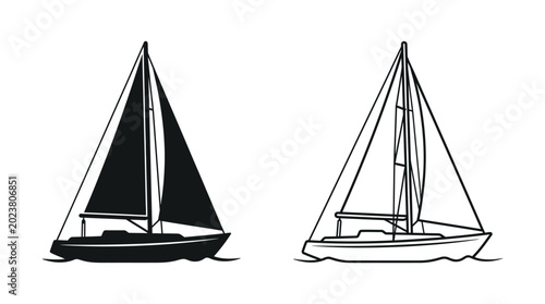 Obraz na płótnie Sailing boat silhouettes black and white nautical vessel shapes