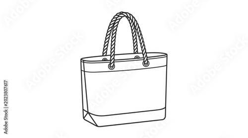 beach tote bag line art illustration, summer canvas handbag vector icon