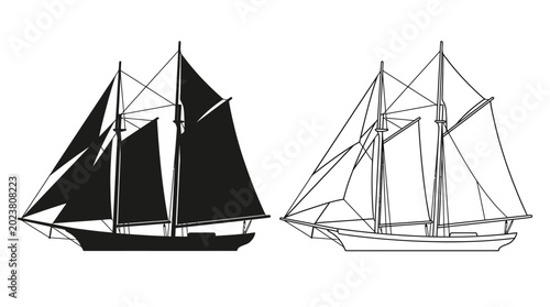Photos Sailing ship silhouettes on a white background