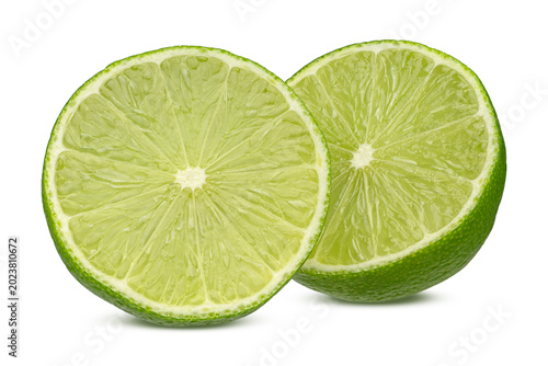 Fresh Lime Whole and Sliced Isolated on White Background Close Up