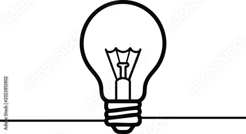 Billede på lærred Black and white line of a light bulb with filament details lightbulb