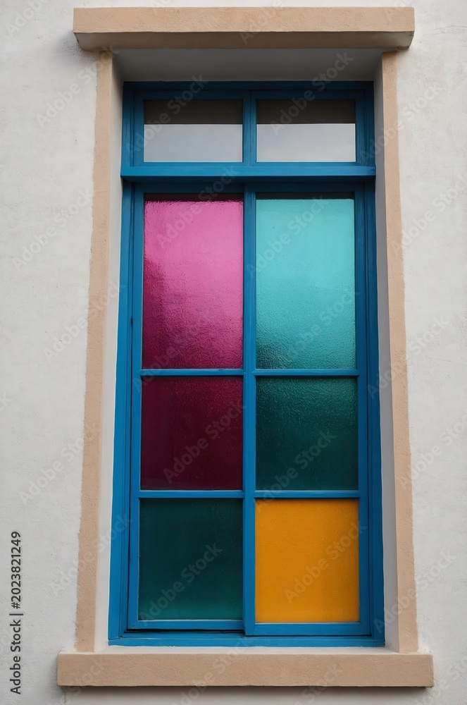 Fototapeta premium Portrait of colorful window on white wall background 