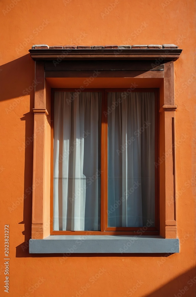 Obraz premium Portrait of colorful window on orange wall background