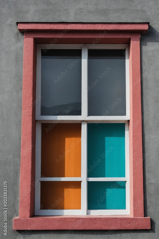 Obraz premium Portrait of colorful window on gray wall background