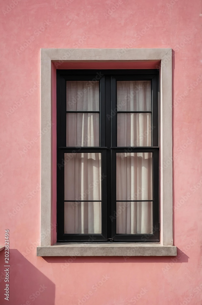 Obraz premium Portrait of black window on pink wall background 