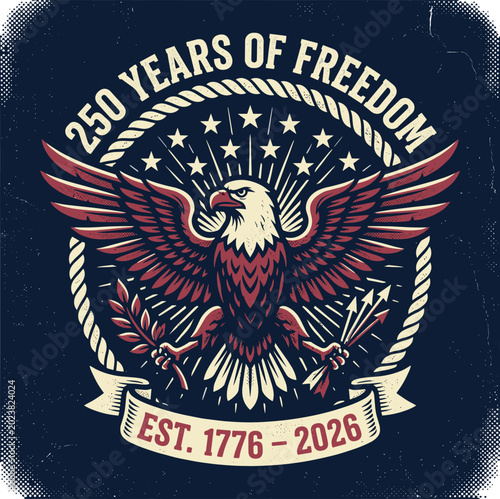 USA 250 Years of Freedom Vintage Eagle Patriotic Illustration
