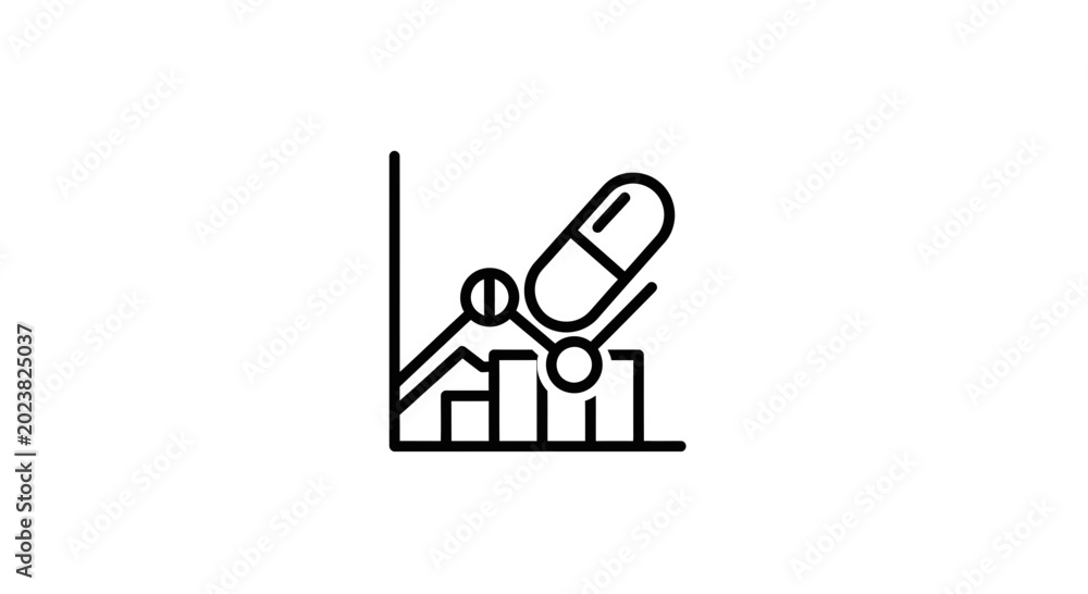 Fototapeta premium Pharmaceutical growth chart with pills and capsules, healthcare analytics concept