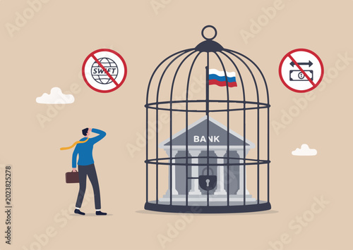 Tableau sur toile Financial sanction disconnect from SWIFT international money transfer, lockdown