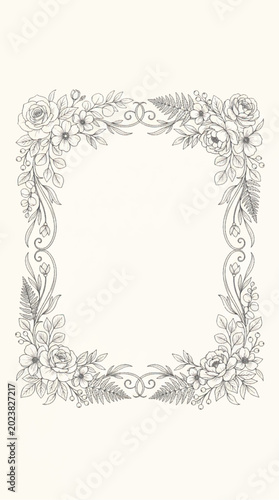 Elegant Floral Border Design with Vintage Flourishes.