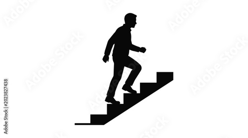 Tableau sur toile Silhouette of a man climbing stairs ascending to success