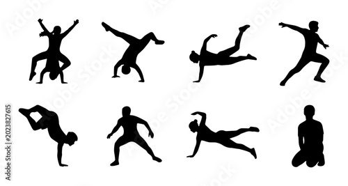Foto Dynamic Breakdance Silhouettes, B-boy Moves Collection, Urban Dance Poses, Athle