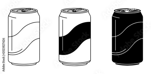 Bild auf Leinwand Set of three beverage cans, minimalist vector graphics, soda pop containers, ref