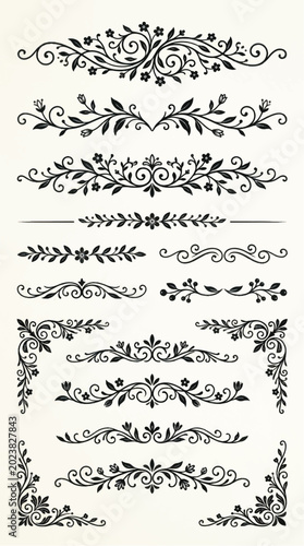 Collection of Ornate Floral Decorative Borders and Dividers.
