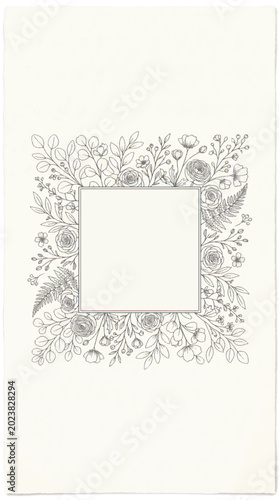 Elegant Floral Frame with Blank Square for Text.