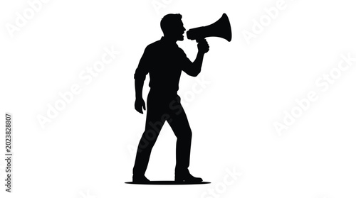 Canvastavla Man with megaphone silhouette public address announcement and protest concepts